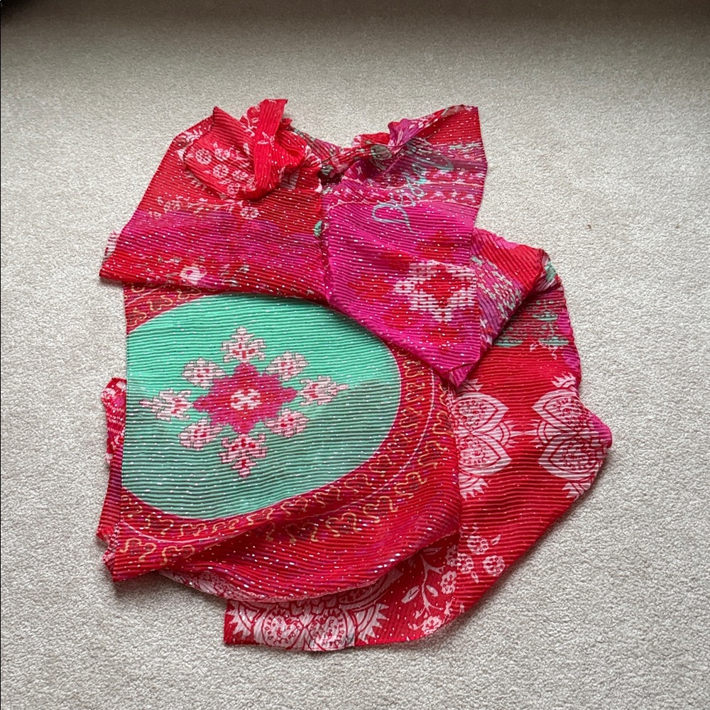 Desigual Red, Pink, Green and Silver Fleck Patterned Scarf